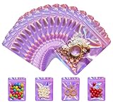 Plaphy 100 Stück holografische Zip Beutel, bunte Druckverschlussbeutel, wiederverschließbare Aluminium Folienbeutel, Mylar Bags für Lebensmittel & Verpackungen (Rosa Holographische, 7,5 x 10 cm)