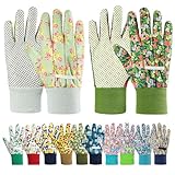 Ainiv Handschuhe für Garten, 2er Set Gartenhandschuhe, Antirutschbeschichtung Arbeitshandschuhe, Einheitsgröße Arbeitshandschuhe mit PVC-Punkten und reißfester Canvas-Stulpe Zum pflanz & Gartenarbeit
