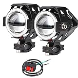 2x Motorrad Scheinwerfer mit Angel Eyes Lichter U7 DRL Nebelscheinwerfer für Autos Fahrrad Boot ATV Scheinwerfer vorne High/Dim/Strobe 3 Modi 3500K blaue Farbe enthalten Schalter