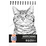 Oxford Artistic Skizzenblock A6 Katze, 80 Blatt, Zeichenblock mit Spirale, Sketchbook, Kunstblock 90g/m² säurefreies Papier, Zeichenheft mit stabiler Rückpappe, Skizzenheft für Zeichnen & Skizzen