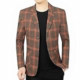 CuLtP Anzugsakko Herren,Vintage-Herren-Slim-Fit-Blazer, Langärmelig, Reverskragen, 2 Knöpfe, Formelle Business-Anzugjacken, Karierte Anzugjacke, Klassische Schicke Blazer, Leichte Jacken, Orange, XL