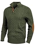 JMIERR Herren Pullover mit Zopfmuster lässiger Stehkragen grobe Freizeit-Strickpullover mit 1/4-Knöpfe Winterpullover Herren Dunkelgrün XL