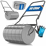 KESSER® Rasenwalze Metall befüllbar mit Wasser oder Sand mit 60 Liter Füllvolumen & 50cm breit | Gartenwalze inklusive 5X Spikes & Handschuhe | Handwalze Rasenroller Ackerwalze Walze in Anthrazit