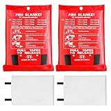 Feuerlöschdecke Löschdecke Küche - 2 Stück Feuerdecke Brandschutzdecke Glasfaser DIN EN 1869:2019 Retardant Decken für Fettbrand Küche, Kamin, Grill, Camping, Auto Ersten Hilfe, 100 x 100 cm