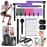 Multifunktionales Pilates Bar Kit Home Gym Widerstandsbänder Set mit Griffen und Türanker und Verlängerungsgurten - mit Fitness Poster und Video