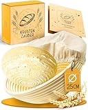 KRUSTENZAUBER Gärkörbchen zum Brotbacken rund 25cm - Runder Gärkorb aus Rattan mit Gärtuch - Brot Backen Zubehör, Brotkorb, Brotbackform, Sauerteig Zubehör, Gärfolie Brot, Brotkörbchen