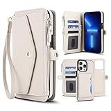 Asuwish Handyhülle für iPhone 13 Pro Max Hülle mit Band Folie Schutzfolie RFID Kartenfach Klappbar Leder Blumen Geldbörse Ständer i 13Pro ProMax MaxHülle Handy Hüllen Schutzhülle Phone Case Beige
