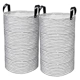rigors 2 Stück 60L Faltbare Wäschekorb, Groß Wäschesack mit verstärkten Nieten PU-Ledergriffen, Wäschetonne freistehender Laundry Basket wasserdicht innen Wäschesammler für Badezimmer schwarz