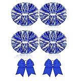 Begchy 6 Pompons, 33 cm (13 Zoll) und große Schleife, geeignet für Pompoms Girls Pompons, Bommeln und Griffe aus Metall, Blau