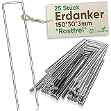 Erdanker/Heringe Anti ROST - 25 Stück - rostfreie Bodenanker für Gartenvlies, Unkrautvlies, Zaun & Zelt - 150mm*30mm*Ø3mm - Erdnägel/Bodenhaken aus Stahl - Bodenverankerung - SeedPal