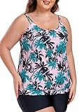 Ocean Blues Damen Tankini Oberteil ohne Bügel Übergröße mit Verstellbaren Trägern und Blouson Lockere Passform Badebekleidung, Kokospalme, Größe XL