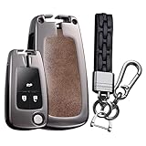 TECART Autoschlüssel Hülle Passt für Buick Encore Allure Regal GMC für Chevy Cruze LT Malibu LT Impala Schlüsseltasche Zinklegierung Leder TPU Smart Fernschlüssel Cover 2/3/4/5 Tasten- Weberei Braun