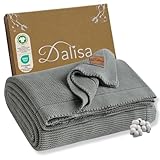 Dalisa 100% Bio-Baumwolldecke GOTS-Zertifiziert, gemütliche Tagesdecke, weicher Bettüberwurf, Atmungsaktiv, perfekt für Couch, Bett und Heimdekoration, Waschmachinengeeignet (Grün, 130x150 cm)