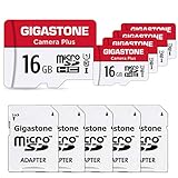 Gigastone Kamera Plus 16GB MicroSDHC Speicherkarte 5er-Pack + SD Adapter, für Action-Kamera und Drohne, Lesegeschwindigkeit bis zu 85MB/s, Full HD-Videoaufnahme, U1 Klasse 10 Micro SD Karte UHS-I