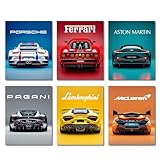 6 Stück Auto Posters, Supercar Poster, Supersportwagen Wall Art für Jungen und Männer, Schlafzimmer, Rennwagen-Wandkunst für Büro Wohnzimmer, Wohnzimmer, Geschenk für Autoliebhaber, Jugendliche