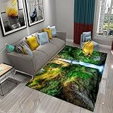 Teppich 3D Wasserfalllandschaft Wald Naturlandschaft Teppiche Wohnzimmer Große Teppiche Luxus Tierteppiche Schlafzimmer Badezimmer Küche Bodenmatte Fußmatte - Polyester-Soft-Touch, 200 X 300-1C6G-J4