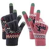 MengH-SHOP Touchscreen Handschuhe Damen Winterhandschuhe Frauen Fäustlinge Baumwollhandschuhe Winter Warm Damenhandschuhe 2 Paare (Rosenrot und Marineblau)