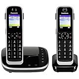 Panasonic KX-TGJ322GB Familien-Telefon mit Anrufbeantworter (schnurloses Telefon DUO, Mobilteil, strahlungsarm, Anrufschutz, DECT Basistation) schwarz