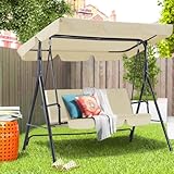 YODOLLA Hollywoodschaukel 3-Sitzer Gartenschaukel mit Verstellbarem Baldachin 172 x 112 x 150 cm, Beige