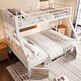 90 x 200 cm, 140 x 200 cm, Etagenbett, Kinderbett, mit Schuhschrank, Staufächern, Sicherheitsgeländer, Leiter, EN747-zertifiziert, ohne Matratze (Weiß)