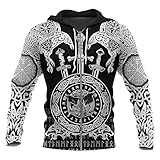 DASONLUE Sweatjacke Herren Nordische Mythologie Printed Kapuzenpulli Jahrgang Hoodies Angenehme Frühjahrsjacke Print Sweatjacken Atmungsaktiv Sweatpulli Dünn Übergangsjacke
