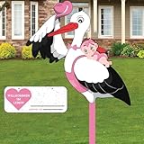 Storch Geburt für Draussen,Klapperstorch Zur Geburt Draußen,Welcome Baby,Holzstorch Zur Geburt,Baby Storch Mädchen,Baby Storch Geburt,Storch und Baby,Holzstab+ Namensschild Grußkarte