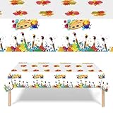 130x220cm Party Tischdecken, Geburtstag Party Tischdecke, Malen Thema Tischdecke, Bunt Wasserdicht Plastik Tischdecke, Abwischbar Tischtuch, Wasserdicht Rechteckig Malen Tischdecke