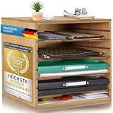 Dimono® Dokumentenablage Schreibtisch-Organizer Papierablage aus Bambus; Dokumentenhalter, Briefablage, Papierfächer Zeitschriftenständer für Zuhause, Büro, Praxis (Dokumentenablage)