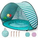 Strandmuschel Baby Pop Up Strandzelt, Baby Strand Zelt mit Mini Pool Tragbar Pop Up Baby Strandzelt UV-Schutz Sun Shelter für Kleinkinder Picknick Garten Strandmuschel (Grün)