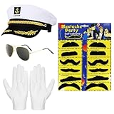 kapitänsmütze Matrosenmütze,Marine Hut Kapitän Accessoires,Yacht Kapitän Hut,Kapitänsmütze Kostüm Set,Yacht Kapitän Mütze,Mütze Unisex Seemann Kapitän Hat,für Karneval Mottoparty Partys Cosplay