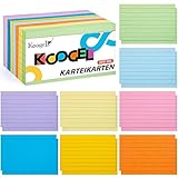 Koogel Karteikarte Linierte, 300 Blätter Linierte Lernkarten 12,5 cm x 7,5 cm Karteikarten 8 Farbenin für Unterwegs Vokabel Lernen Büro Schule Präsentation