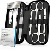 Maniküre Set Solingen - Vergleichssieger mit Top Preis/Leistung - Echt Leder Etui handlich und weich - 7teiliges Nagelset für Damen und Herren marQus aus glanzvernickeltem poliertem Stahl