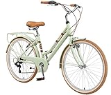 BIKESTAR Alu City Stadt Fahrrad 26 Zoll | 16 Zoll Rahmen, 7 Gang Shimano Damen Rad, Hollandrad Retro Bike mit V-Bremse und Gepäckträger | Mint | Risikofrei Testen