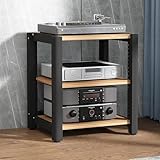 MegLob AV-Medienstand, Moderne AV-Medienregal-Speicherschrank, Stereo-Audiokomponenten-Rack, Game Console Server-Racks, Audio-Video-Medienstand Für DVD-Player/Kabelboxen,Oak color 3 tiers