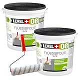 Level Plus 08 Flüssigfolie, Dichtfolie, 50 kg Dichtmasse Wasserdicht, Wassersperre, Abdichtung unter Fliesen, Bad, Dusche, Küche mit Farbroller 25cm