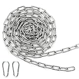 Mbsomnus Gliederkette Meterware mit Karabiner 3M Φ3 mm Metall Ketten Stahlkette Verzinkte Kette Meterware Rundstahlkette Schwere Ketten für Wäscheleine Hundekette Schaukeln Hängesessel Stahl