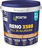 BOSTIK Reno X588 Fill Allround 1kg – Zweikomponentiger Reparaturmörtel für Innen- und Außenbereiche, Flexibel, Frostbeständig und Lösemittelfrei, Grau