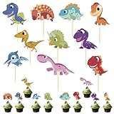 Silars Dinosaurier Cupcake Topper, 20 Stücke Tortendeko Dinosaurier Deko Geburtstag, Dinosaurier Tortenaufleger für Cupcake DIY Deko für Wald, Tiermotiv, Babyparty, Geburtstag, Party (Dinosaurier)