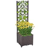 Mingone Pflanzkübel Spalier aus Polyethylen Rattan Kletterpflanzenkasten Hochbeet mit Selbstbewässerung im Garten(Braun 40x40x136cm)