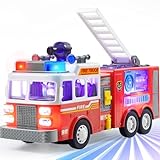 JOYIN LED-Feuerwehrauto-Spielzeug für Kleinkinder ab 3 4 5 Jahren– LED-Projektionen und Sirenen, Bump-and-Go-Feuerwehrautos mit Modusschalter und Lautstärkeregler, Feuerwehrauto für Jungen und Mädchen