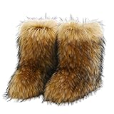 ENEN Kunstpelz Winterstiefel Damen mit Plüsch 36-46, Winter Schlupfstiefel Frauen Warme Bequem Schneestiefel für kaltes Wetter im Innen- und Outdoor (FHL11 Braun,41)