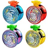 YANGUN LED Licht yoyo Kinder, 4 Stück JoJo Leuchtend für Kinder mit Saiten und Fingerling, JoJo mit leerlauf und kugellager, Finger Spin Trick Legierung YoYo für Anfänger