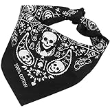 TRIXES schwarze Bandana Schal Kopftuch beidseitig bedruckt im Totenkopf-Design mit kariertem Rand