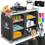 KESSER® Campingküche | Inkl. Tragetasche & Becherset | Campingschrank Faltschrank | mit Aluminiumgestell | Reiseküche | Küchenbox | Zeltschrank | Outdoor Camping Küche | Anthrazit | Typ F6
