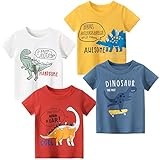 TABNIX Jungen 4er-Pack Bagger Kurzarm Rundhalsausschnitt T-Shirts Top Tee Größe 2-7 Jahre Kleinkind Jungen Vorteilspack Baumwolle T-Shirt, #01-Dinosaurier, 2 Jahre