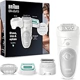 Braun Silk-épil 5 Epilierer Damen für Haarentfernung / Haarentferner, Aufsätze für Rasierer, Trimmer und Massage für Körper, Tasche, Geschenk Frau, 5-625, weiß/grau