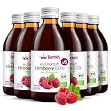 BIO Himbeersaft 6er Pack (6x250ml) - BIO purer Himbeer-Direktsaft - 100% Kaltgepresst Himbeer Muttersaft - ohne Farbstoffe, ohne Zucker, ohne GMO, ohne Konservierungsstoffe - Vegan - BerriesPolska®