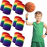 Bememo 12 Stück Neon Schweißbänder Paris Sport Wettbewerbe Armband Schweißband für Männer Frauen für Tennis, Basketball, Laufen (6 cm, Regenbogen)