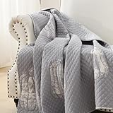 HORIMOTE HOME Gesteppte Baumwolldecke, Vintage-Bauernhaus-Überwurfdecke, Kürbismuster, handgearbeitet, geriebene Farbe, vorgewaschen für weiche, gemütliche und leichte Schoßdecke für Couch, Bett,