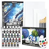 Zenacolor - Acrylfarben set (40 Stück) - 24x12ml Acrylmalerei Starterset - Mit 5 Canvas, 10 Pinsel, 1 Palette - Farben Acryl Malset für Künstler - Malkoffer für Erwachsene